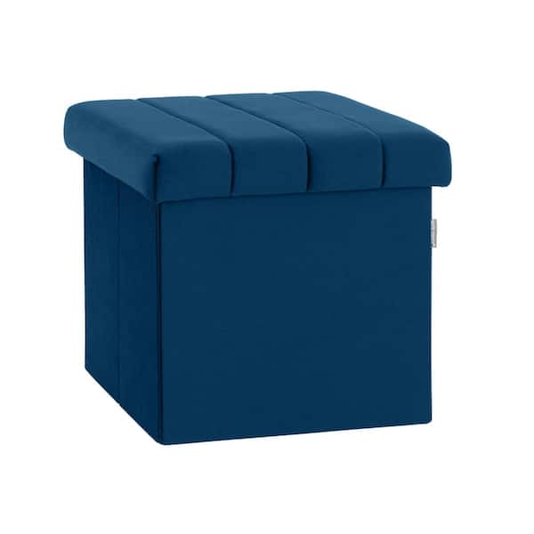Seville Classics Seville Classics Blue Velvet Cube Square Accent Storage Ottoman, 15.7 in. W x 15.7 in. D x 15.7 in. H