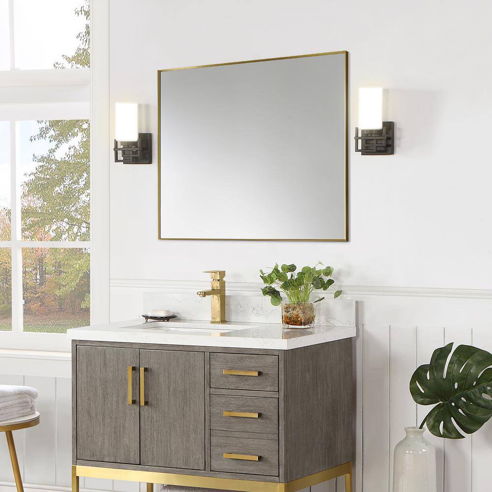 Elegant Rectangular 36" Brushed Gold Aluminum Vanity Mirror