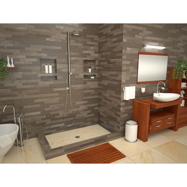 Redi Base 36 in. x 60 in. Double Threshold Shower Base with Center Drain and Polished Chrome Drain Plate