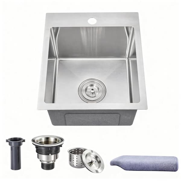 15 in. Drop-In Single Bowl 16-Gauge Brushed Stainless Steel Outdoor Bar and RV Compact Kitchen Sink