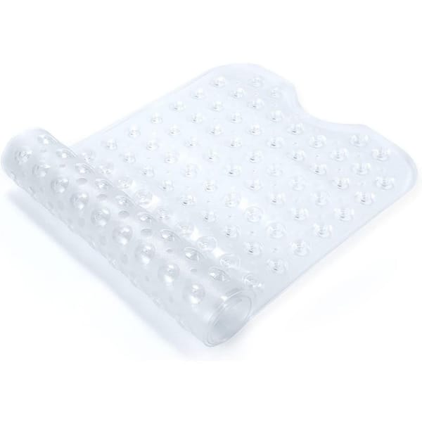 Extra Large Non-Slip Bath Shower Safety Mat 40 in. L x 16 in. W Rectangle with Suction Cups and Drain Holes Clear