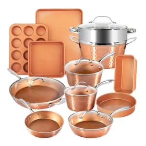 Gotham Steel Hammered Copper 5-Piece Aluminum Non-Stick Cookware Set with  Glass Lids 2692 - The Home Depot