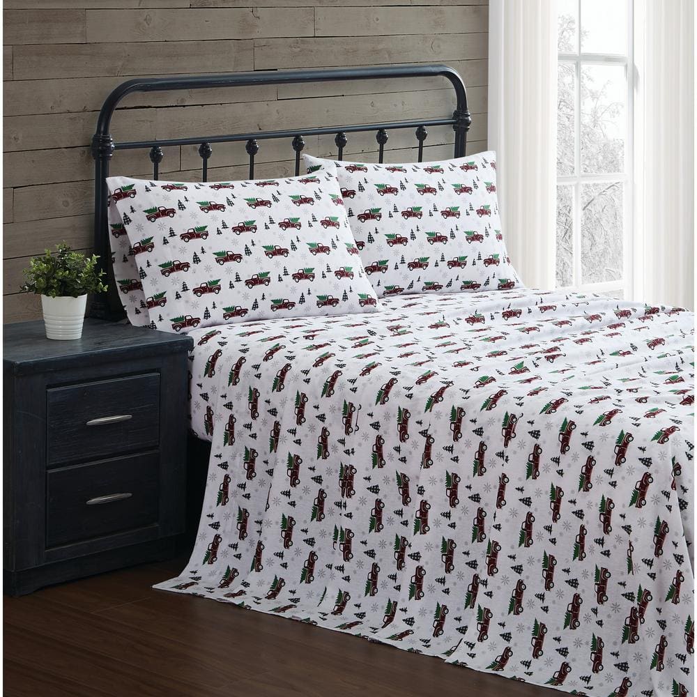 Holiday Truck Full Cotton Flannel Sheet Set
