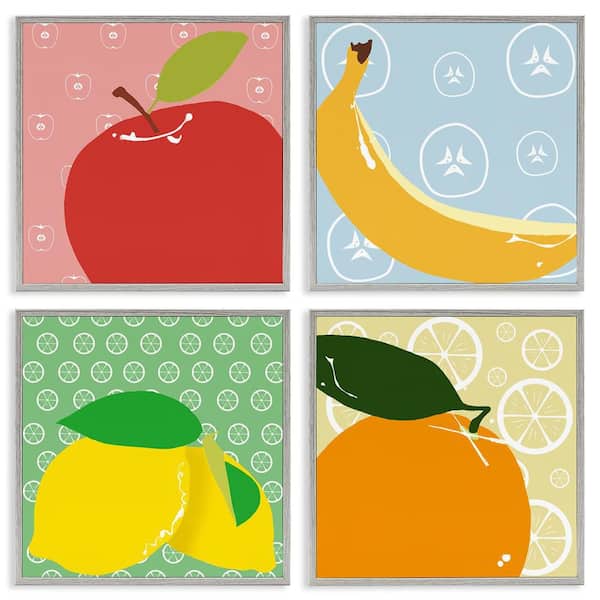 Stupell Industries Bright Kitchen Fruits by Daniela Santiago 4-Pieces Gray Framed Food Giclee Art Print 12 in. x 12 in.