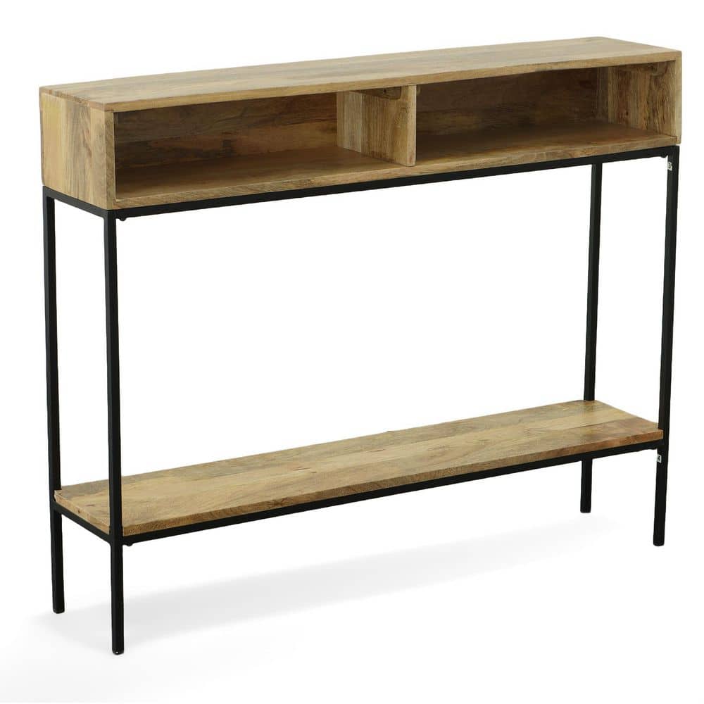 Edvin 42 in. Brown/Black Standard Rectangle Wood Console Table with Storage