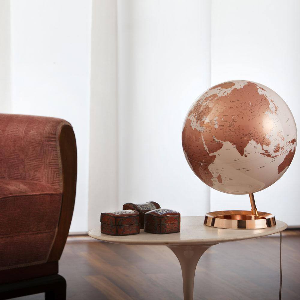 Copper and White 12-inch Illuminated Desktop Globe with Metal Stand