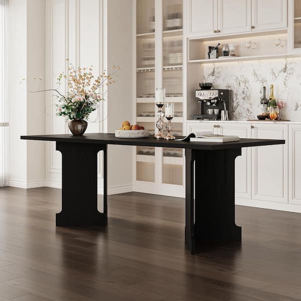 Modern Black Wood 78.7 in. Double Pedestal Dining Table Seats Up to 8 for Kitchen or Dining Room