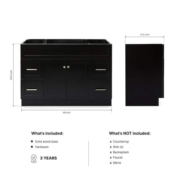 Hamlet 48 in. W x 21.5 in. D x 34.5 in. H Freestanding Bath Vanity Cabinet without Top in Black