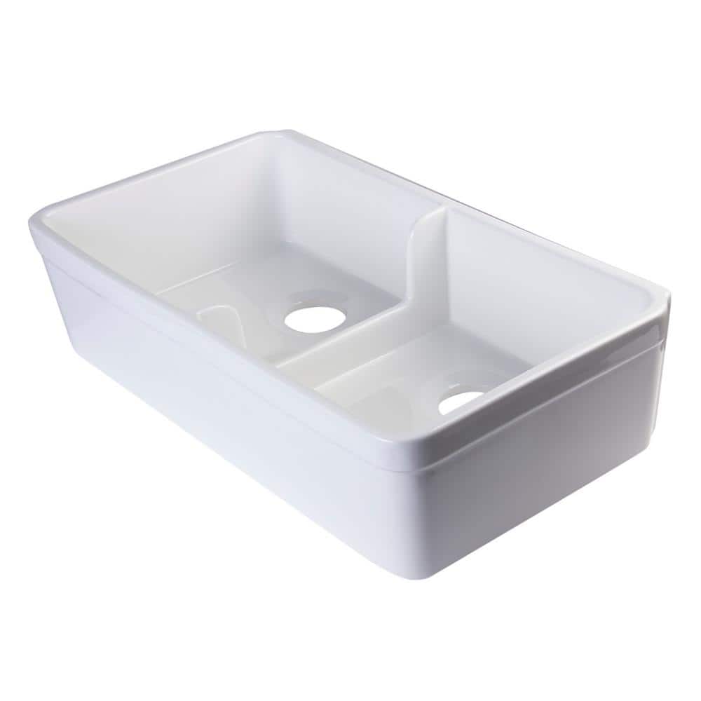 32'' White Fireclay Double Bowl Farmhouse Sink