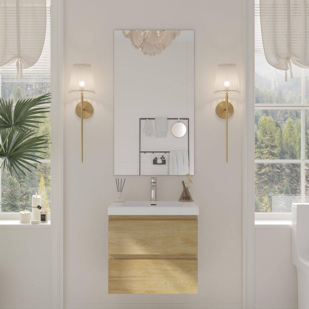 24 in. W Single Sink Floating Bath Vanity in Natural Oak with White Solid Surface Sink Top price history on PriceWatchPro