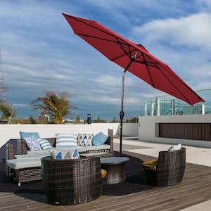 10 ft. Table Market Yard Outdoor Patio Umbrella with Solar LED Lights in Burgundy