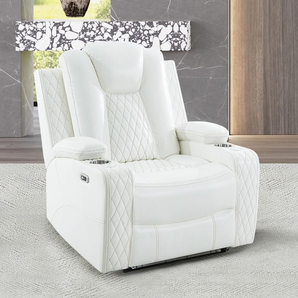 HOMESTOCK Home Theater Style Motion Recliner Chair With Adjustable Headrest in White