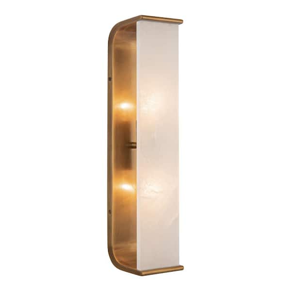 ALORA Abbott 19-in 2 Light 60-Watt Vintage Brass/Alabaster Vanity Light