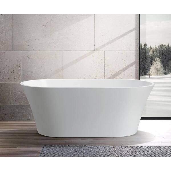 Vanity Art Antony 63 in. Acrylic Flatbottom Freestanding Bathtub in White