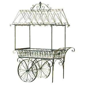 67 in. Bronze Iron Flower Cart with Roof and Moving Wheels Paris 1968
