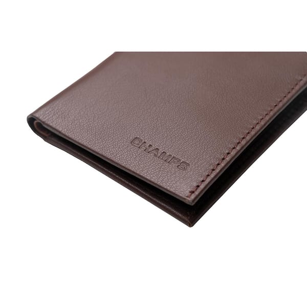 CHAMPS Minimalist Brown Genuine Leather RFID Blocking Slim Sleeve Wallet in Gift Box