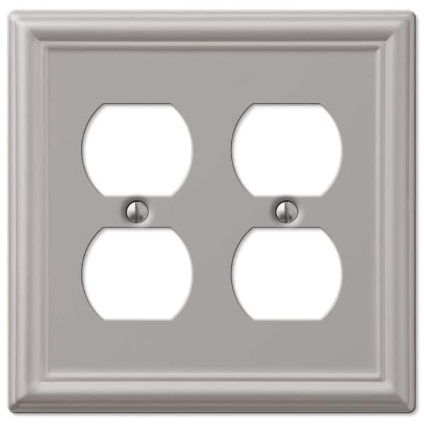 AMERELLE Ascher 2-Gang Brushed Nickel Duplex Outlet Stamped Steel Wall Plate