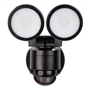 180° Black Motion Activated Outdoor Integrated LED Twin Head Flood Light