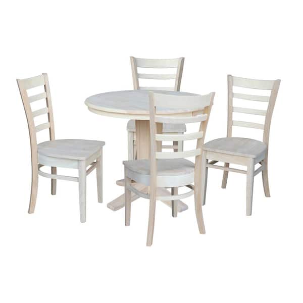 Aria Unfinished 36 x 48 in Oval Solid Wood Pedestal Dining Table with 4 Emily Chairs Seats 4