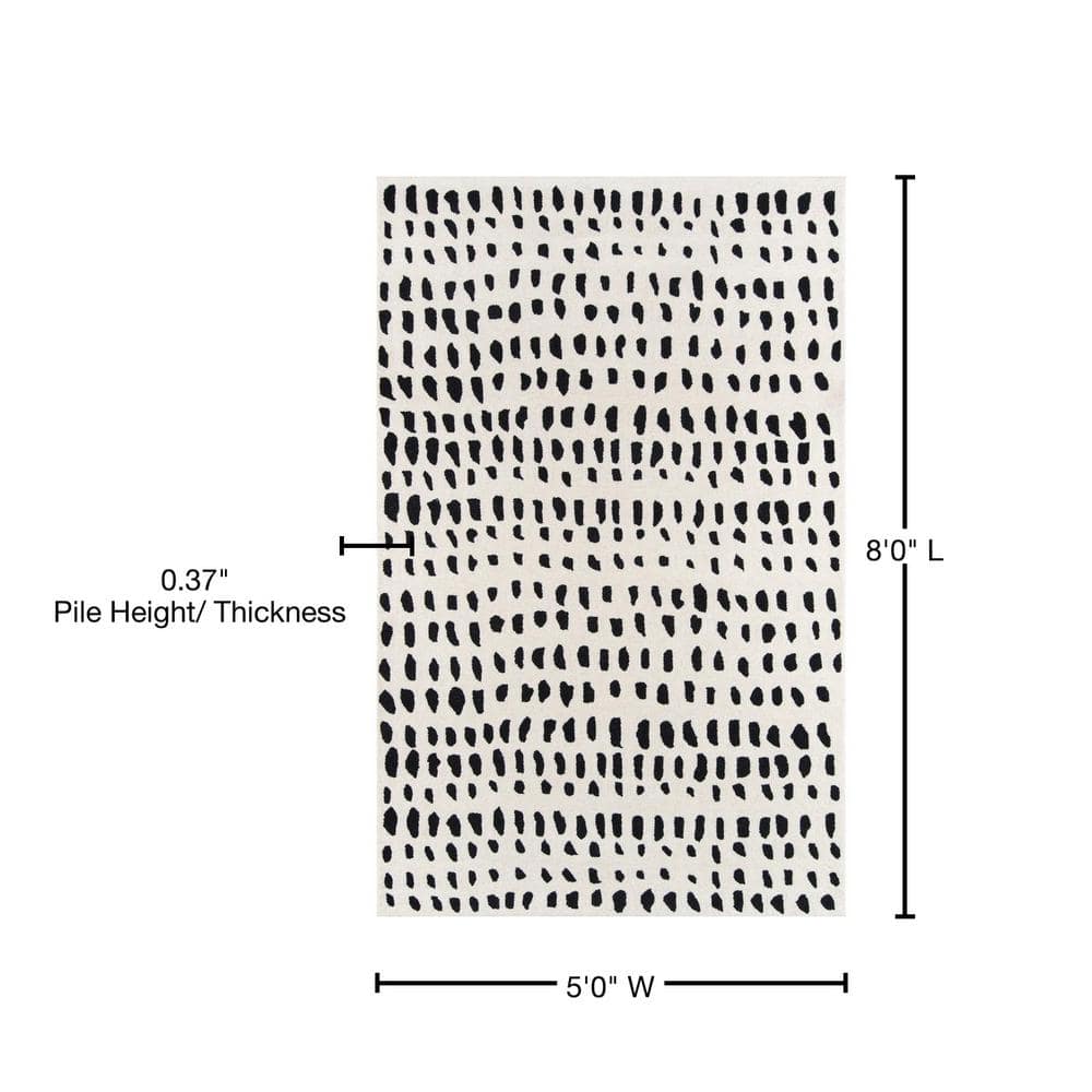 Ivory Geometric Hand Tufted Wool Rug 5ft x 8ft