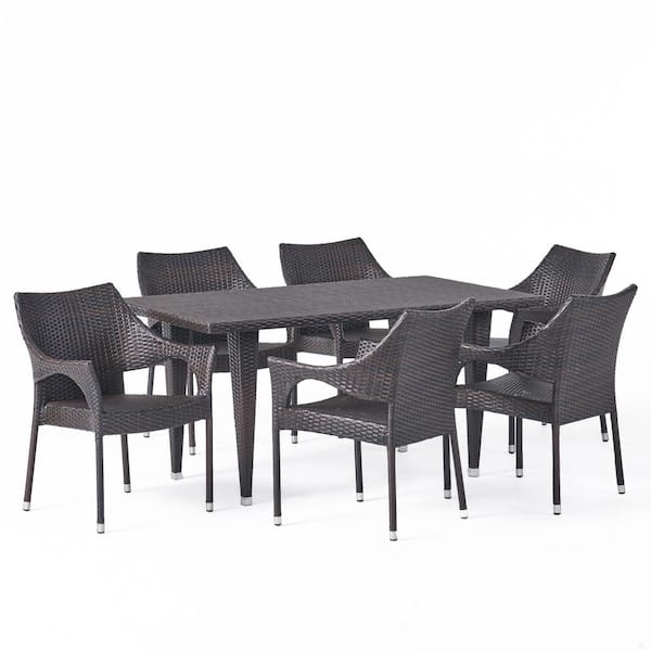 7 Piece Plastic Outdoor Dining Set, Cliff Grey Wicker Outdoor Dining Chair