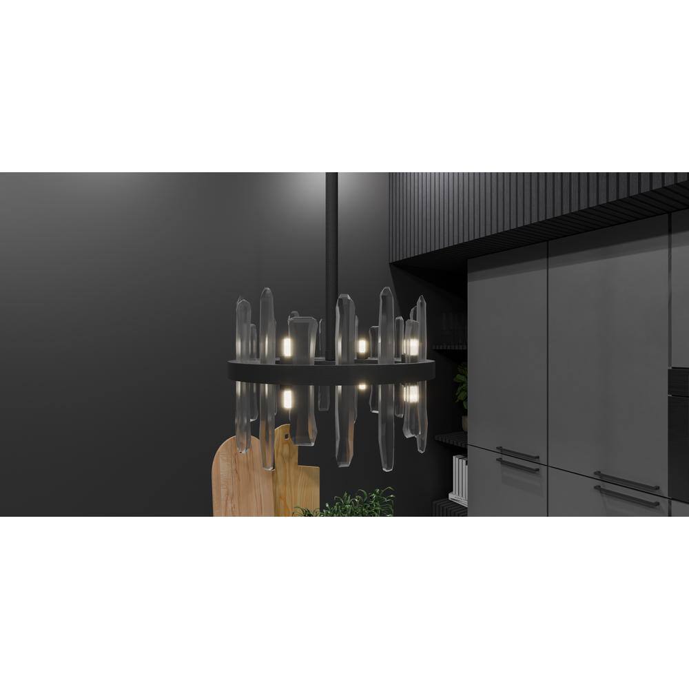 Regal Matte Black and Clear Glass 8-Light Pendant