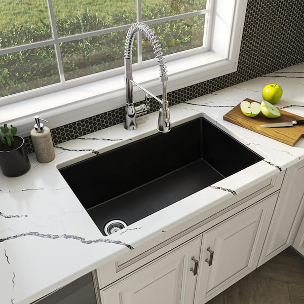 Glacier Bay 32 in. Undermount Single Bowl Black Quartz Composite