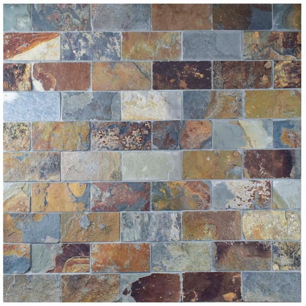 Merola Tile Crag Subway Sunset 11-3/4 in. x 11-3/4 in. x 10 mm Slate Mosaic Tile