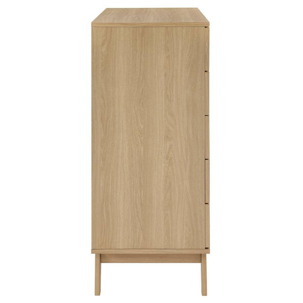 Soma Oak 5-Drawer Chest with Rattan Weave and Splayed Legs