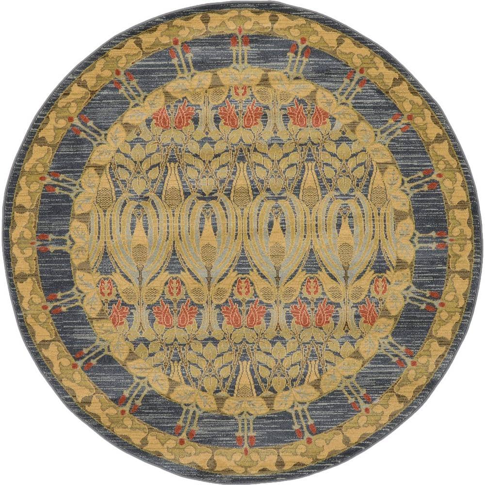 Unique Loom Edinburgh Carnation Blue 6' 0 x 6' 0 Round Rug 3116531 The Home Depot