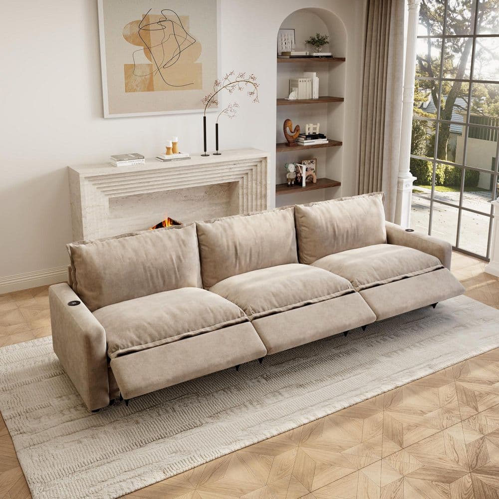 Power Recliner Couch, 116 in. Square Arm 3-Piece Linen Modular Motion Sectional Sofa with Heating, USB Ports in Khaki price history on PriceWatchPro