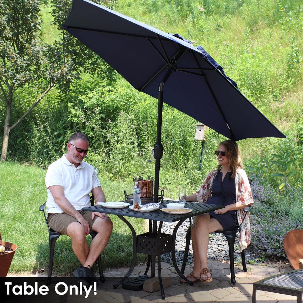 Black Cast Aluminum Square Outdoor Dining Table with Umbrella Hole