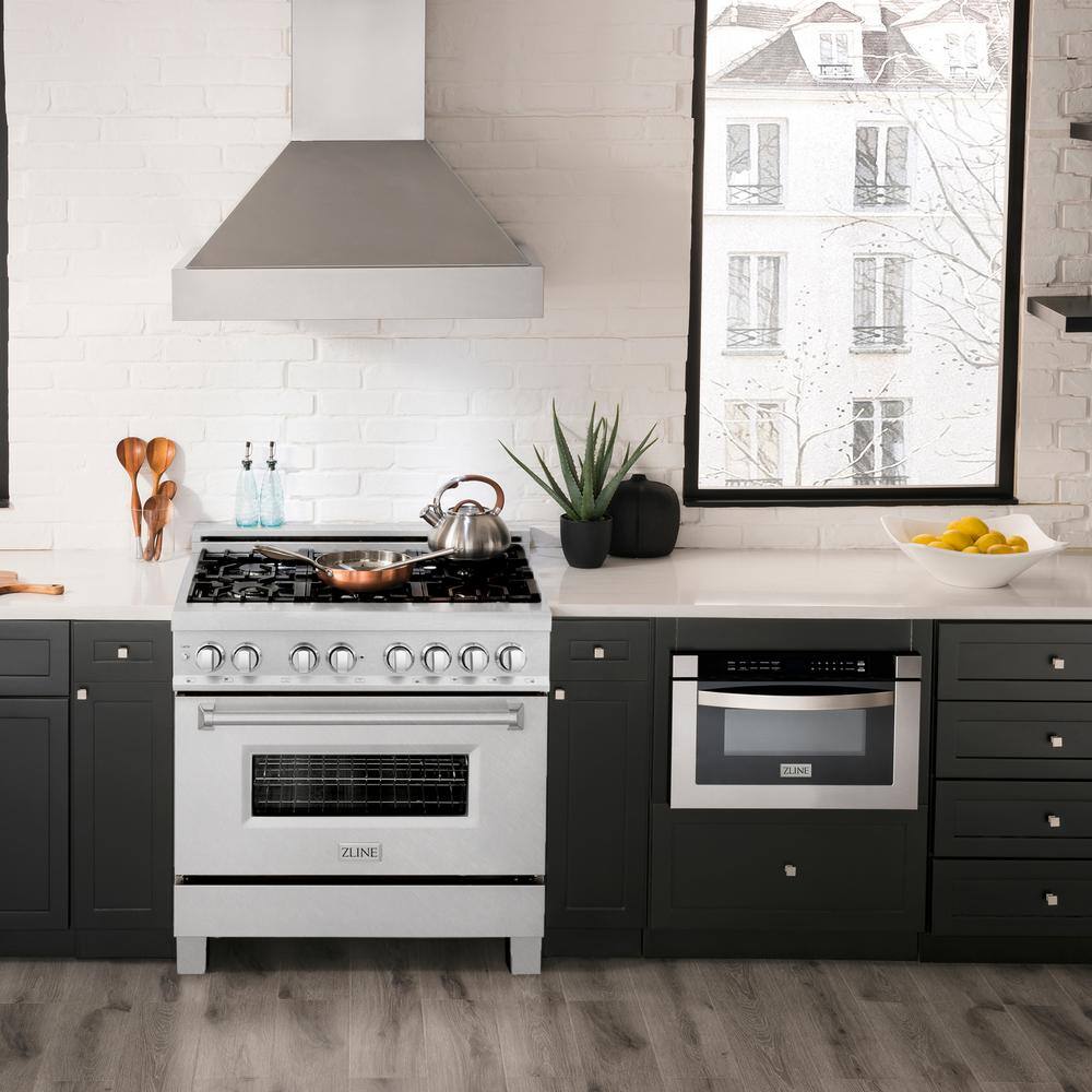 ZLINE 36" DuraSnow Stainless Steel Dual Fuel Range with 6 Burners