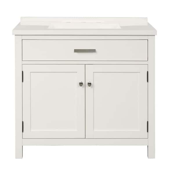 Benjara 37 in. x 22 in. x 34 in. White Bathroom Vanity with Sink and 1-Large Drawer