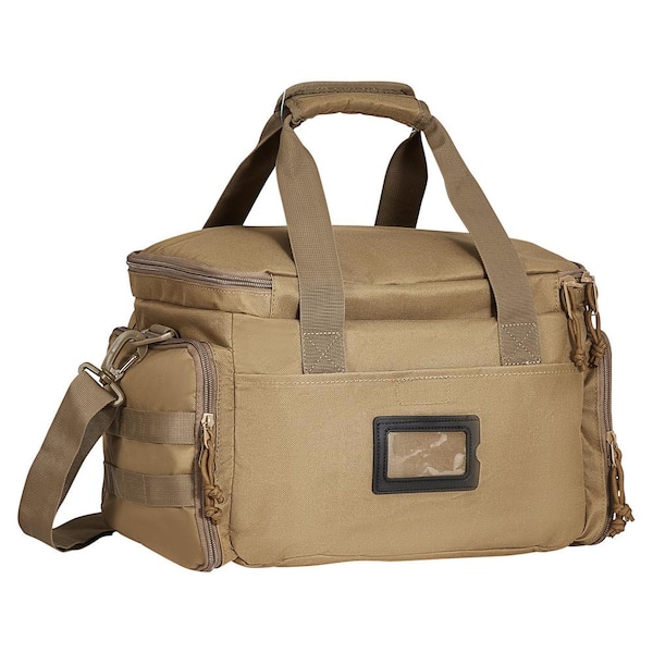 VEVOR Tactical Backpack, Range Bag 14.6 in. Brown Backpack for 4-Pistols Tactical Gun Range Bag Single Shoulder Strip