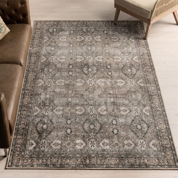 nuLOOM Hillstone Brown 5 ft. x 8 ft. Traditional Vintage Medallion Area Rug