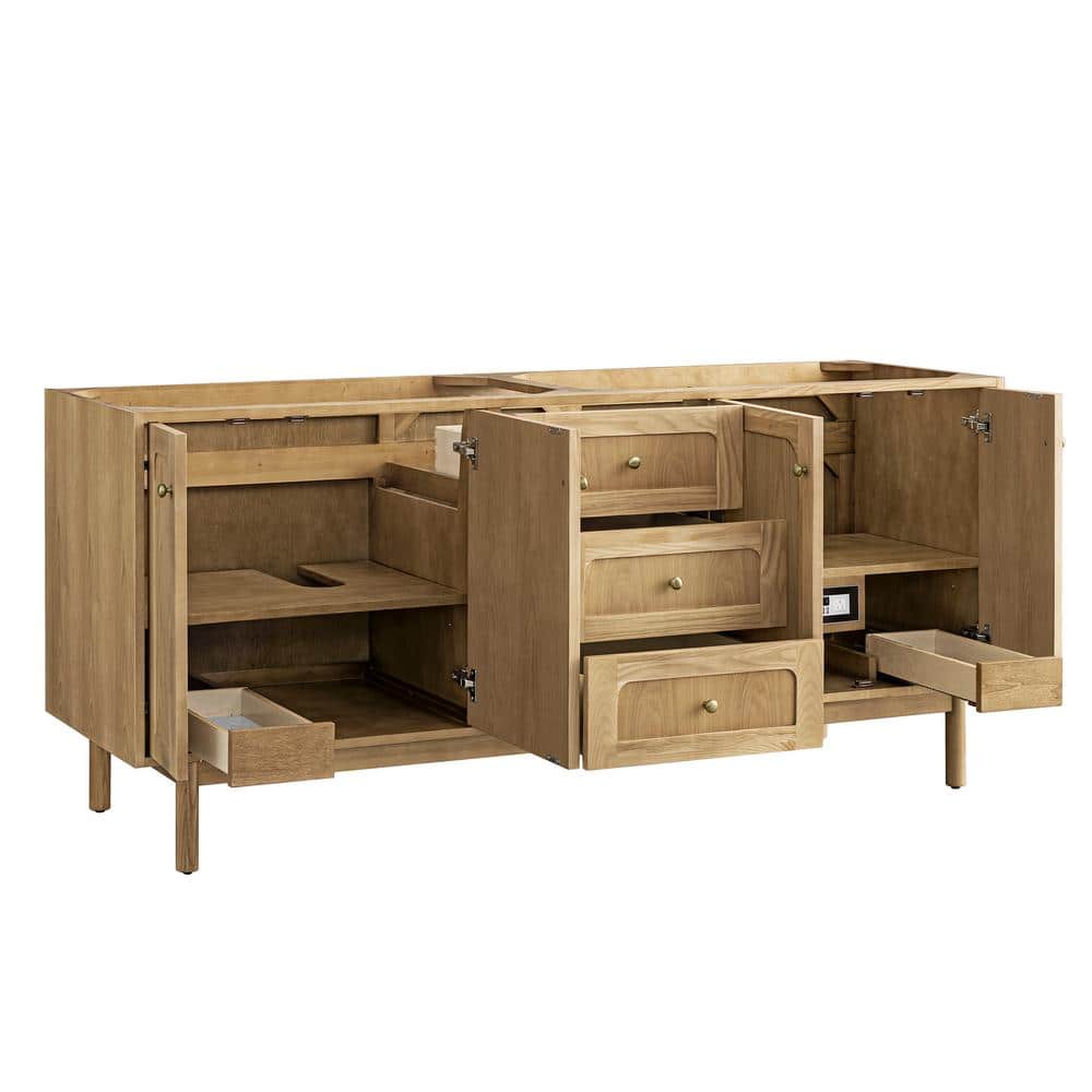 Laurent 72" Light Natural Oak Double Vanity Base with Brass Knobs