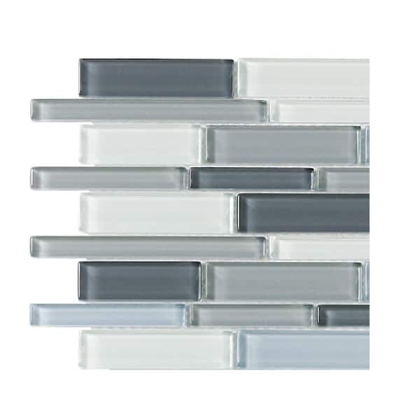 Jeffrey Court Take Home Tile Sample - Stratosphere Blue Pencil 4 in. x 4 in. Interlocking Glossy Glass Mosaic