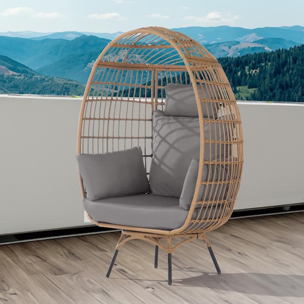 BFB Oversized Patio Wicker Swivel Egg Chair, Indoor Outdoor Rattan Egg Chair