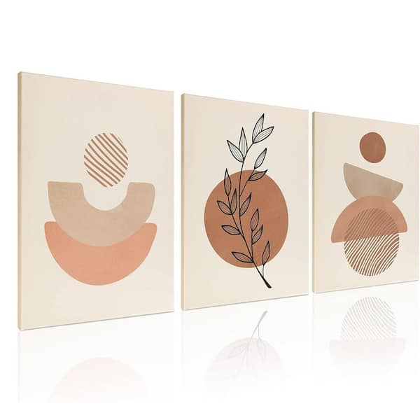 Unbranded 3-Piece 12 in. x 16 in. Framed Boho Minimalist Canvas Wall Art Set - Geometric and Abstract for Home/Office Decor
