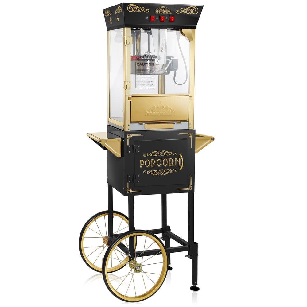 850 W 8 oz. Black Movie Theater-Style Countertop Popcorn Machine with Cart