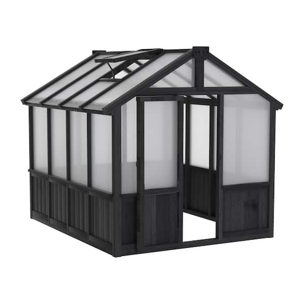 VEIKOUS 8 ft. W x 14 ft. D Black Wooden Polycarbonate Outdoor Plant ...