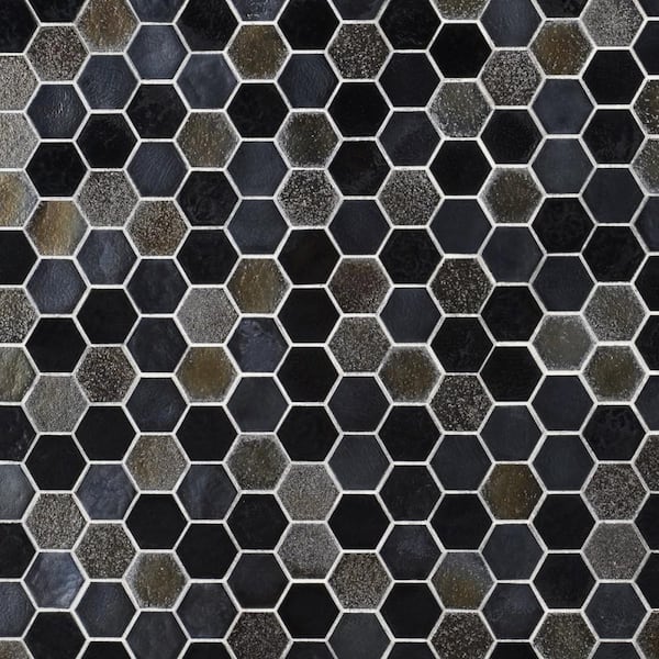 Ivy Hill Tile Argent Hex Golden Black 11.81 in. x 11.93 in. Matte Glass Wall Mosaic Tile (0.97 sq. ft./Each)