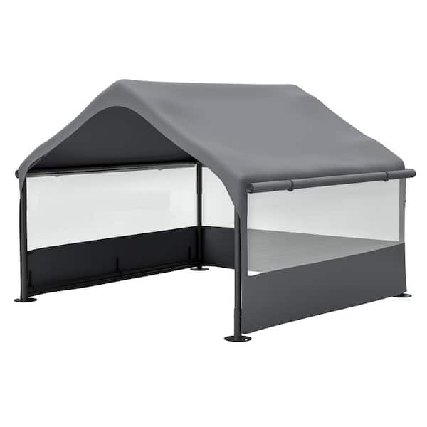 4 ft. x 4 ft. Gray Slant Leg Pop-Up Canopy with 3-Sided Mesh Windows,Breathable Sun Rain Cover Pet Shelter Ground Stakes