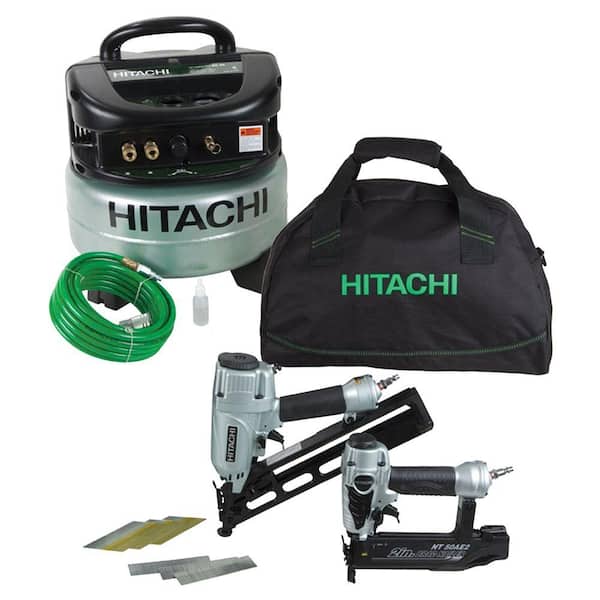 Hitachi Compressor Combo Kit 2-1/2 in.15GA Angle Finish Nailer,2 in.18GA Finish Nailer, Air Hose, Fasteners and Bag-DISCONTINUED
