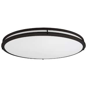 32.25 in. 200-Watt Modern Black Integrated LED Flush Mount with White Acrylic Shade