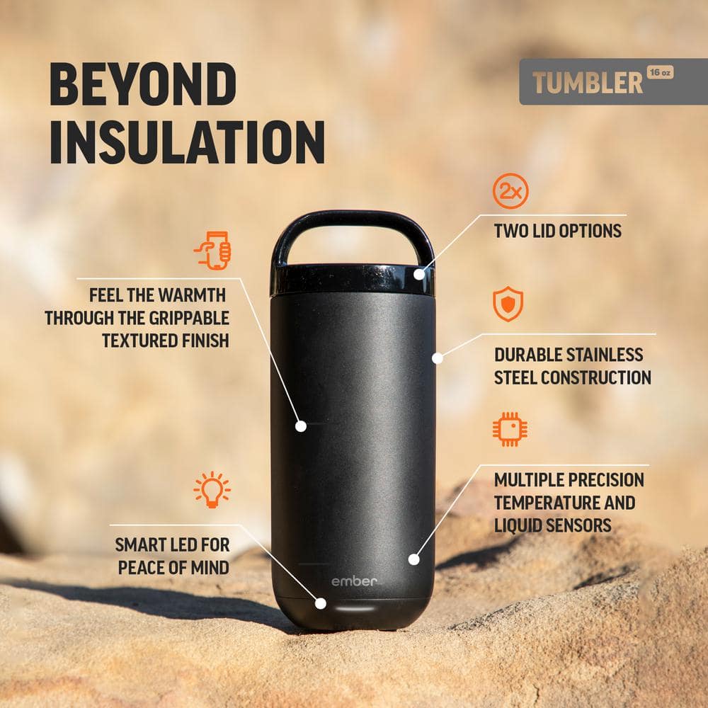 Ember 16oz Black Stainless Steel Temperature Control Travel Tumbler