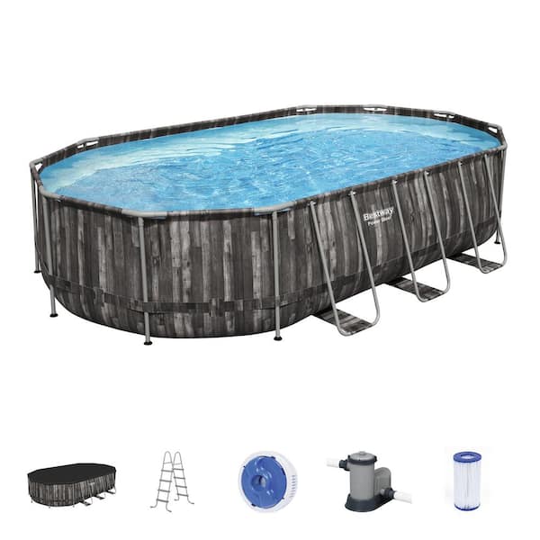 Bestway 20 ft. x 12 ft. Oval 48 in. Deep Metal Frame Above Ground Outdoor Swimming Pool Set