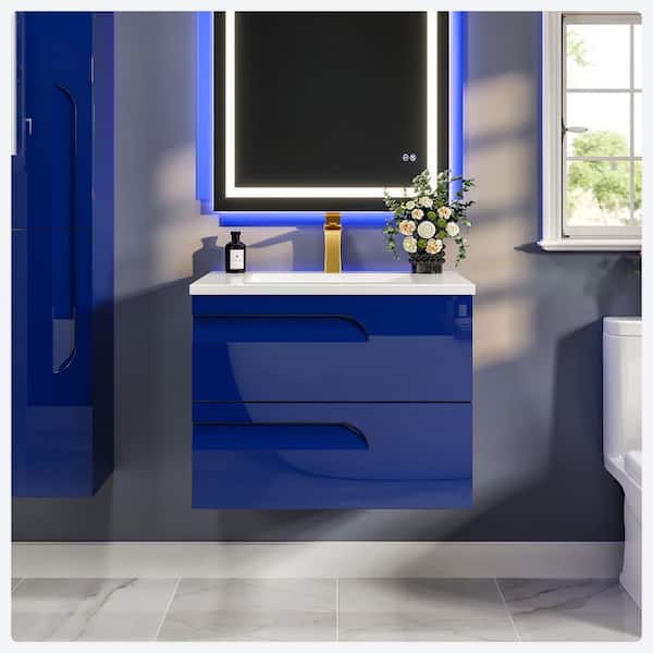 Eviva Joy 24 in. Single Sink Floating Blue Bath Vanity with White Porcelain Top (Assembled)