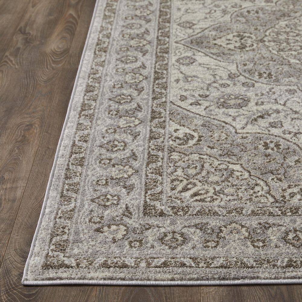 Gray and Beige 4' x 6' Oriental Synthetic Area Rug